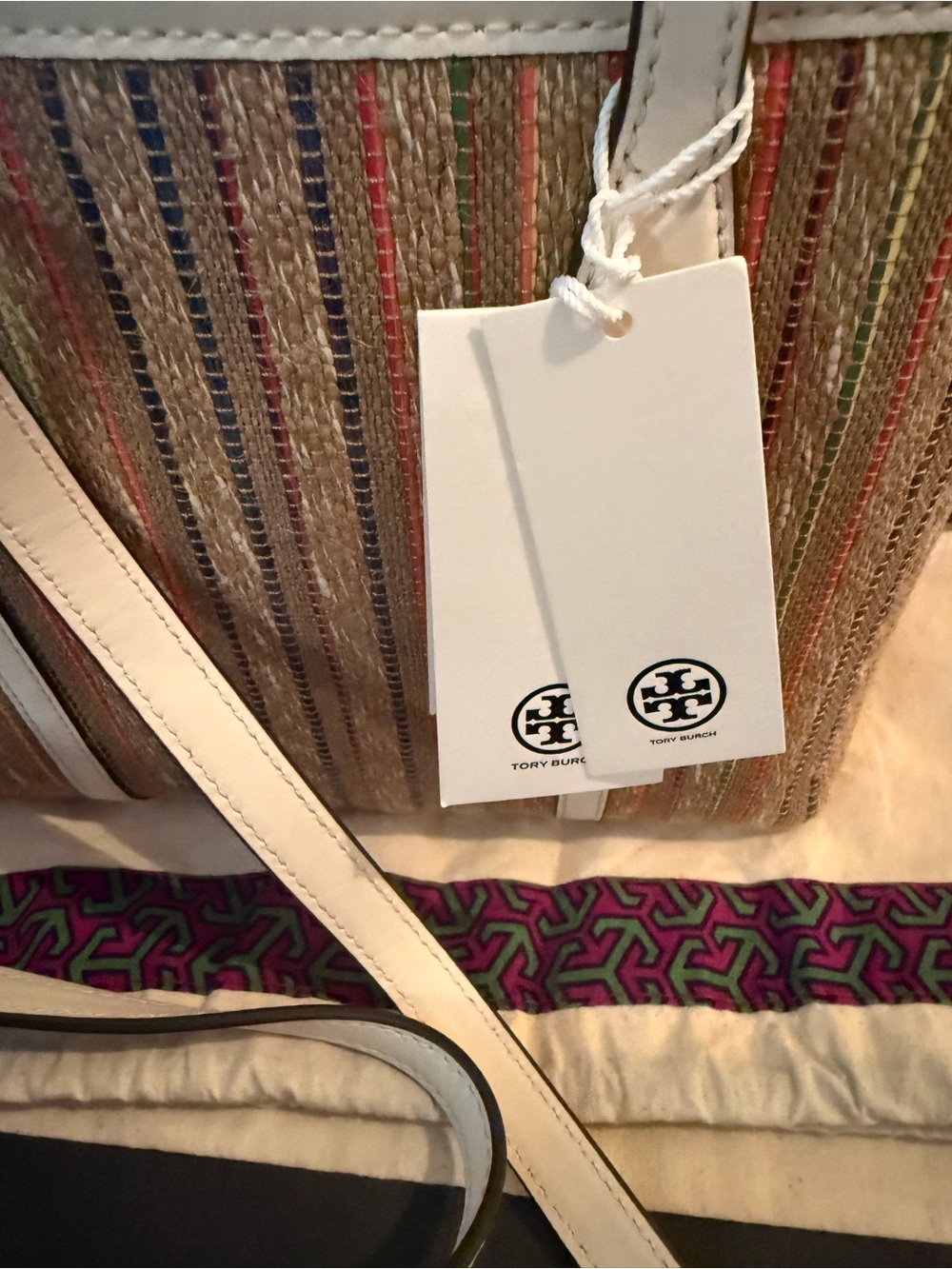 NWT Tory Burch Small Perry Striped Raffia Tote - Picture 6 of 14